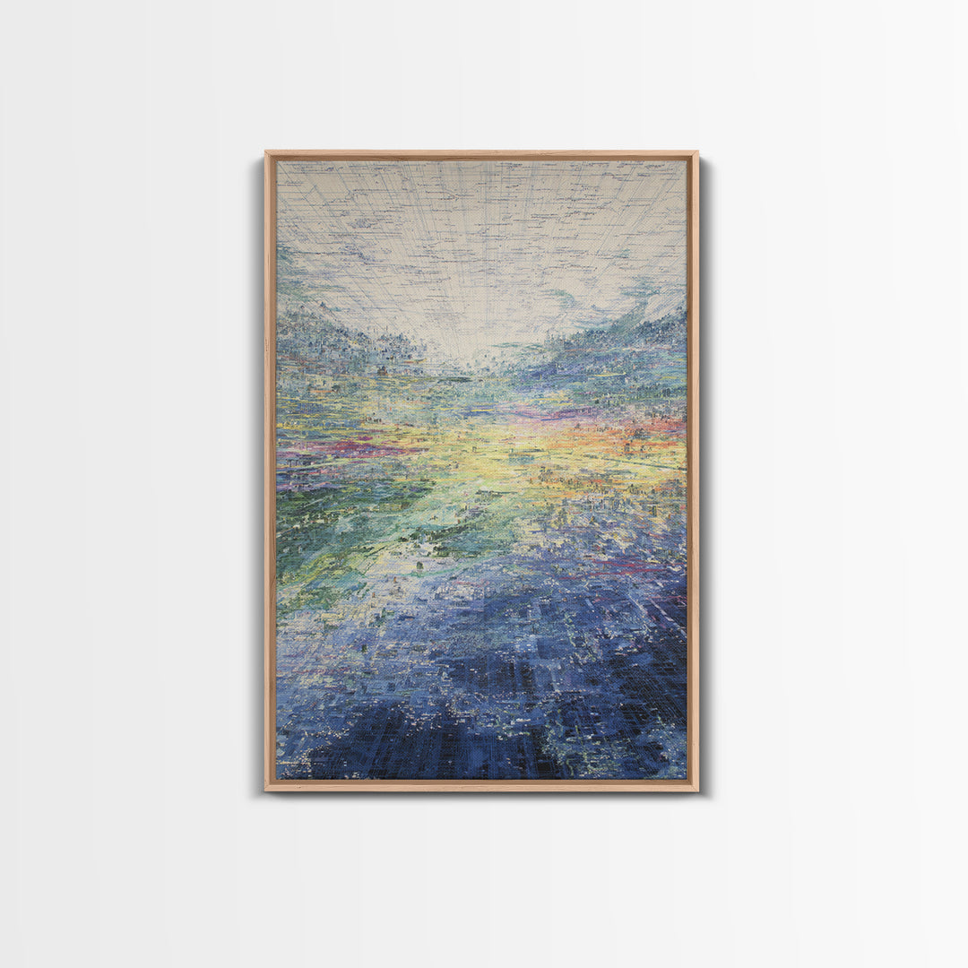 Luminous Abstract Horizon Landscape Wall Art, Blue Green Modern Canvas Print, Dreamy Nature Scene, Elegant Living Room Decor