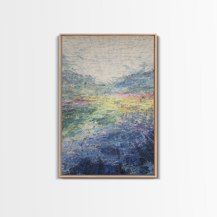 Luminous Abstract Horizon Landscape Wall Art, Blue Green Modern Canvas Print, Dreamy Nature Scene, Elegant Living Room Decor