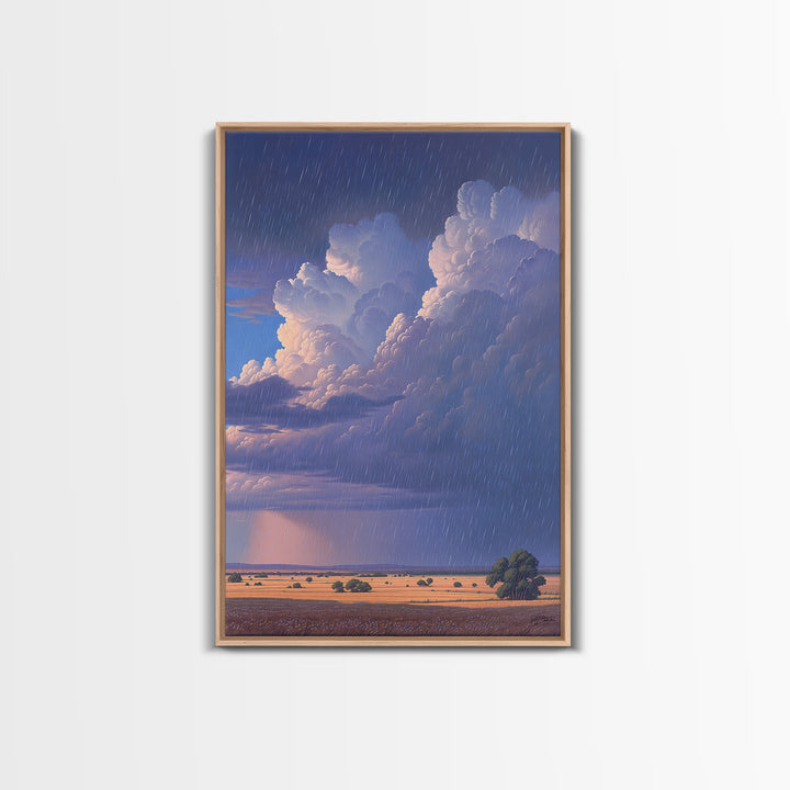 Rainstorm Over African Savanna Canvas Print, Dramatic Cloud Wall Art, Safari Landscape Decor, Dreamy Nature Scene Gift, Blue Sky