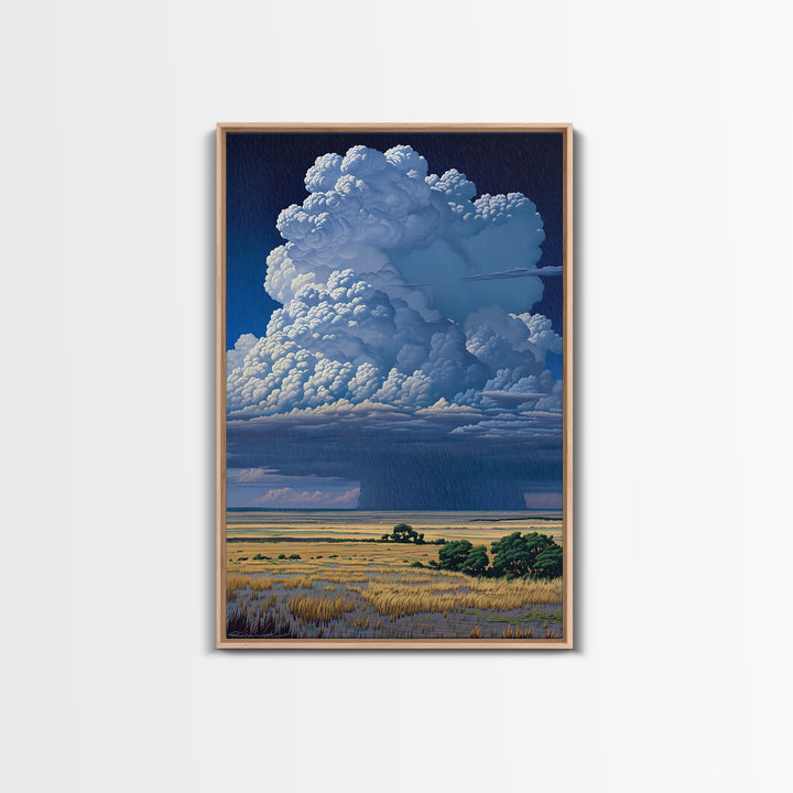 Towering Blue Thunderhead Over African Marsh Canvas Print, Serengeti Wall Art, Safari Decor, Bold Modern Home Decor Gift