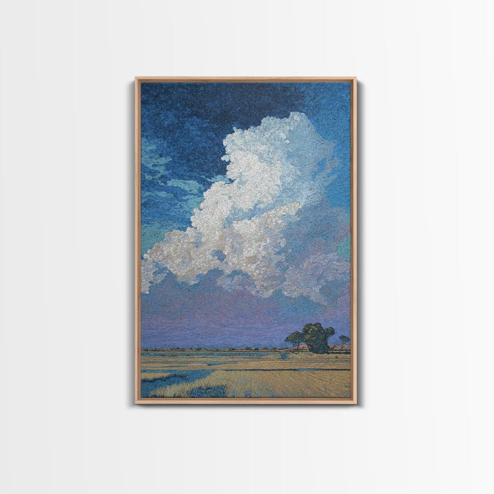 Bright African Fields With Lone Tree And White Cloud Wall Art, Landscape Canvas Print, Nature Scene Art, Elegant Home Decor