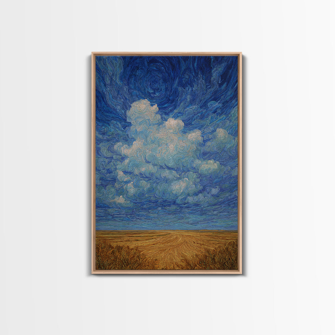 Swirling Blue Sky Over Golden African Plain Canvas Print, Abstract Landscape Wall Art, Dreamy Decor, Modern Home Decor Gift