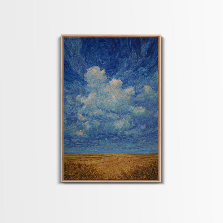 Swirling Blue Sky Over Golden African Plain Canvas Print, Abstract Landscape Wall Art, Dreamy Decor, Modern Home Decor Gift