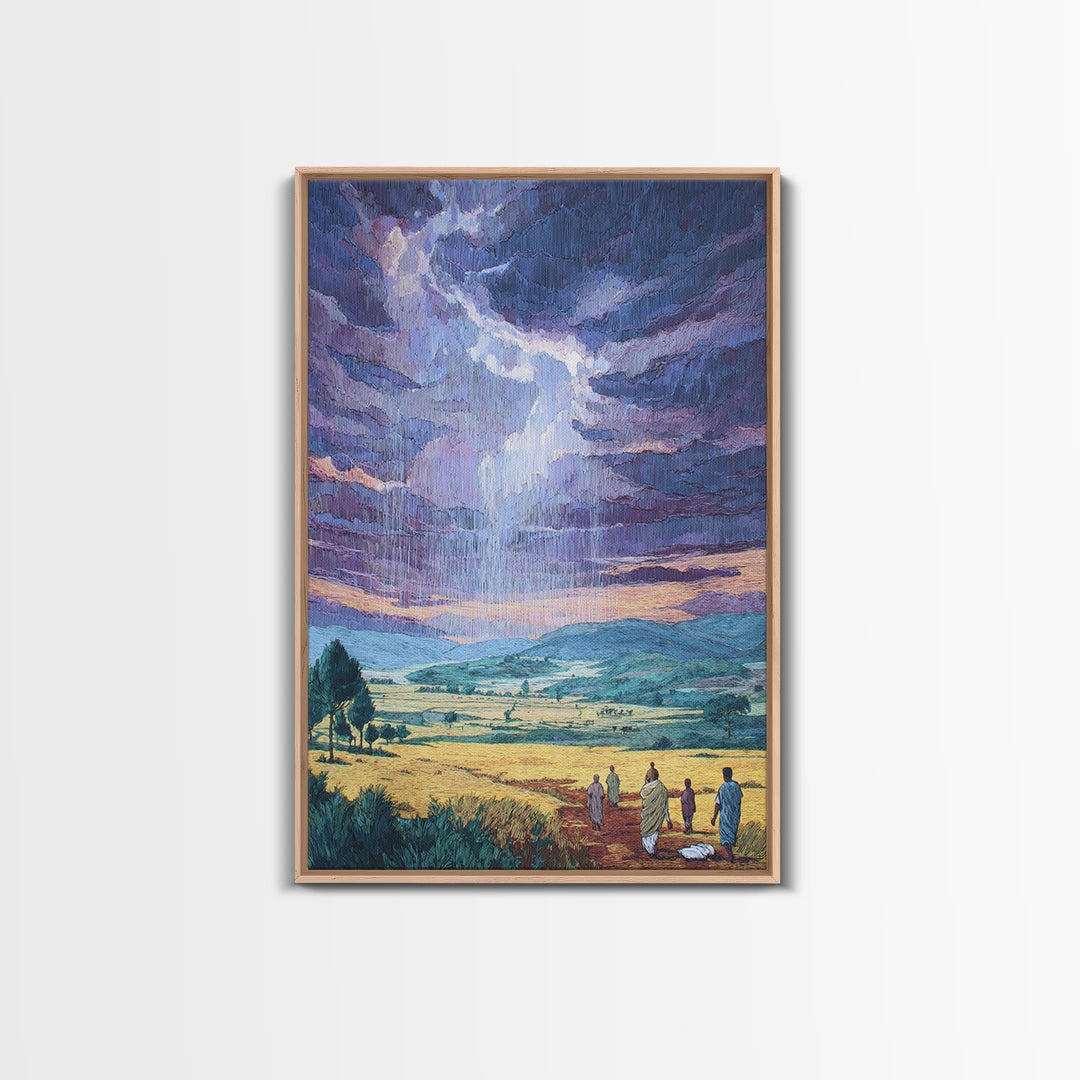 African Rainstorm Over Golden Plains Wall Art, Blue Sky Landscape Canvas, Cultural Decor, Afrocentric Gift For Living Room