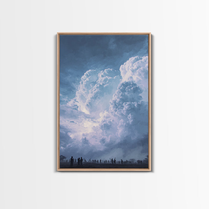 Towering White Storm Clouds Over African Horizon Framed Canvas Print, Dramatic Blue Wall Decor, Spiritual Afrocentric Art