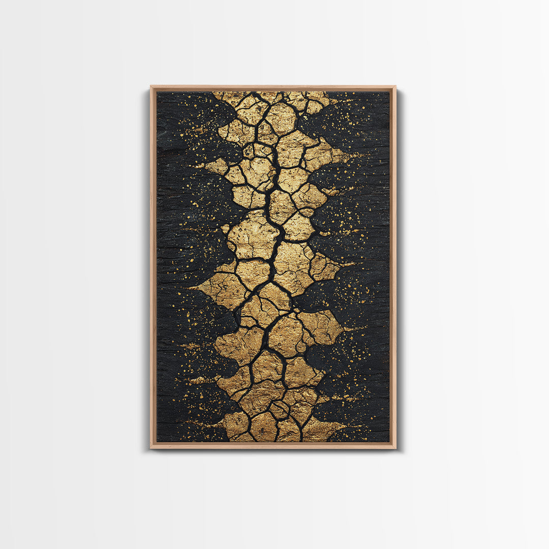 Gold Cracked Earth Africa Inspired Abstract Wall Art, Black And Gold Canvas Decor, Modern Afrocentric Texture, Luxury Gift