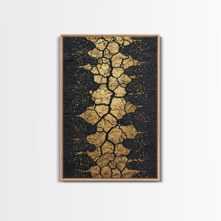 Gold Cracked Earth Africa Inspired Abstract Wall Art, Black And Gold Canvas Decor, Modern Afrocentric Texture, Luxury Gift