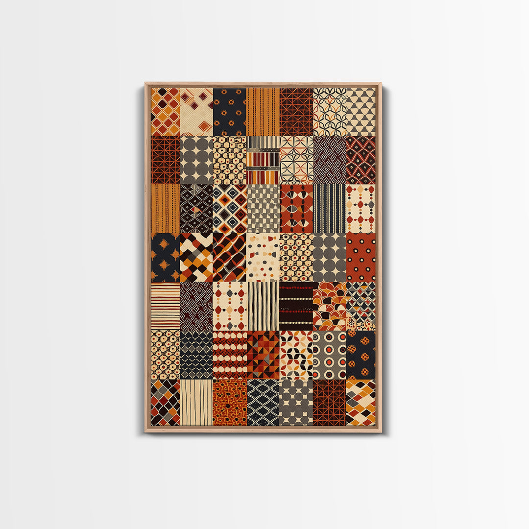 African Ankara Patchwork Fabric Pattern Wall Art, African Print, Tribal Art Decor, Boho Home Decor, Cultural Wall Decor Gift
