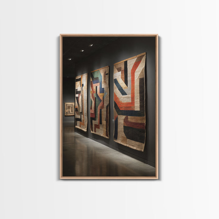 Museum Textile Tapestry Panels Framed Canvas Print, African Fabric Wall Decor, Gallery Wall Art, Bohemian Home Decor Gift