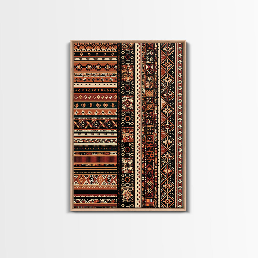 Terracotta Black Tribal Stripe Pattern Canvas Print, African Patterns, Ethnic Wall Decor, Boho African Wall Art Gift For Home