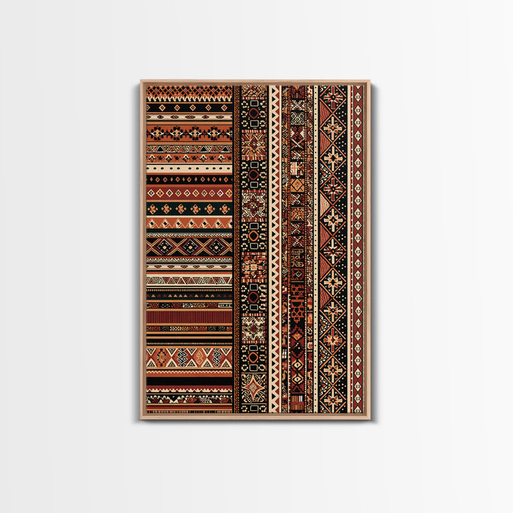 Terracotta Black Tribal Stripe Pattern Canvas Print, African Patterns, Ethnic Wall Decor, Boho African Wall Art Gift For Home