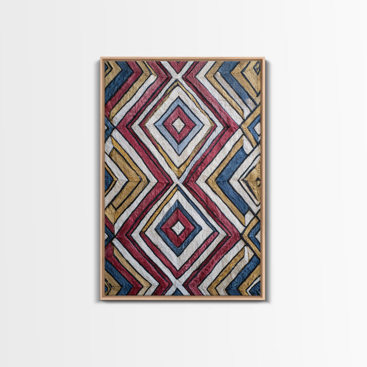 Handwoven Diamond Textile Pattern Wall Art, African Fabric, Geometric Wall Art, Tribal Art Print, Colorful Home Decor Gift