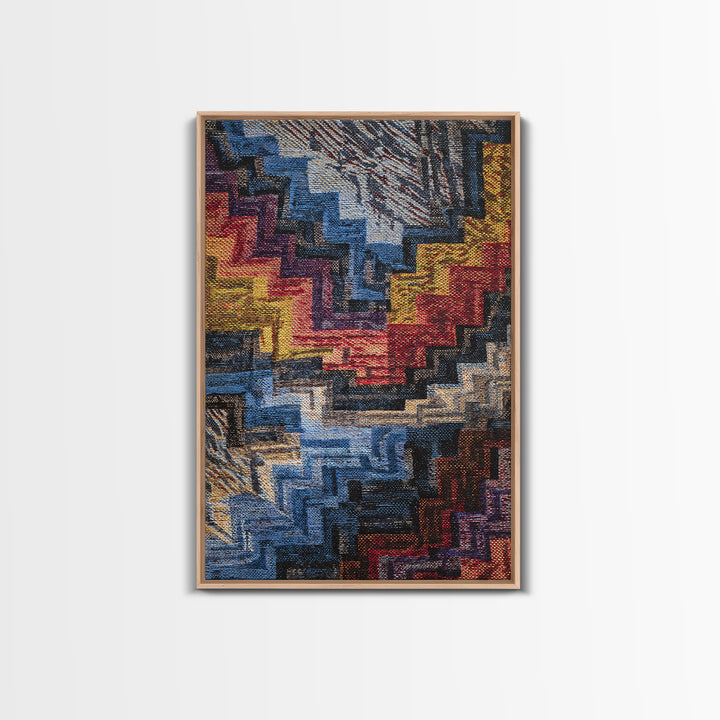Bold Stepped Zigzag Textile Canvas Print, African Abstract, Geometric Wall Art, Vibrant Wall Decor, Tribal Art Gift For Home