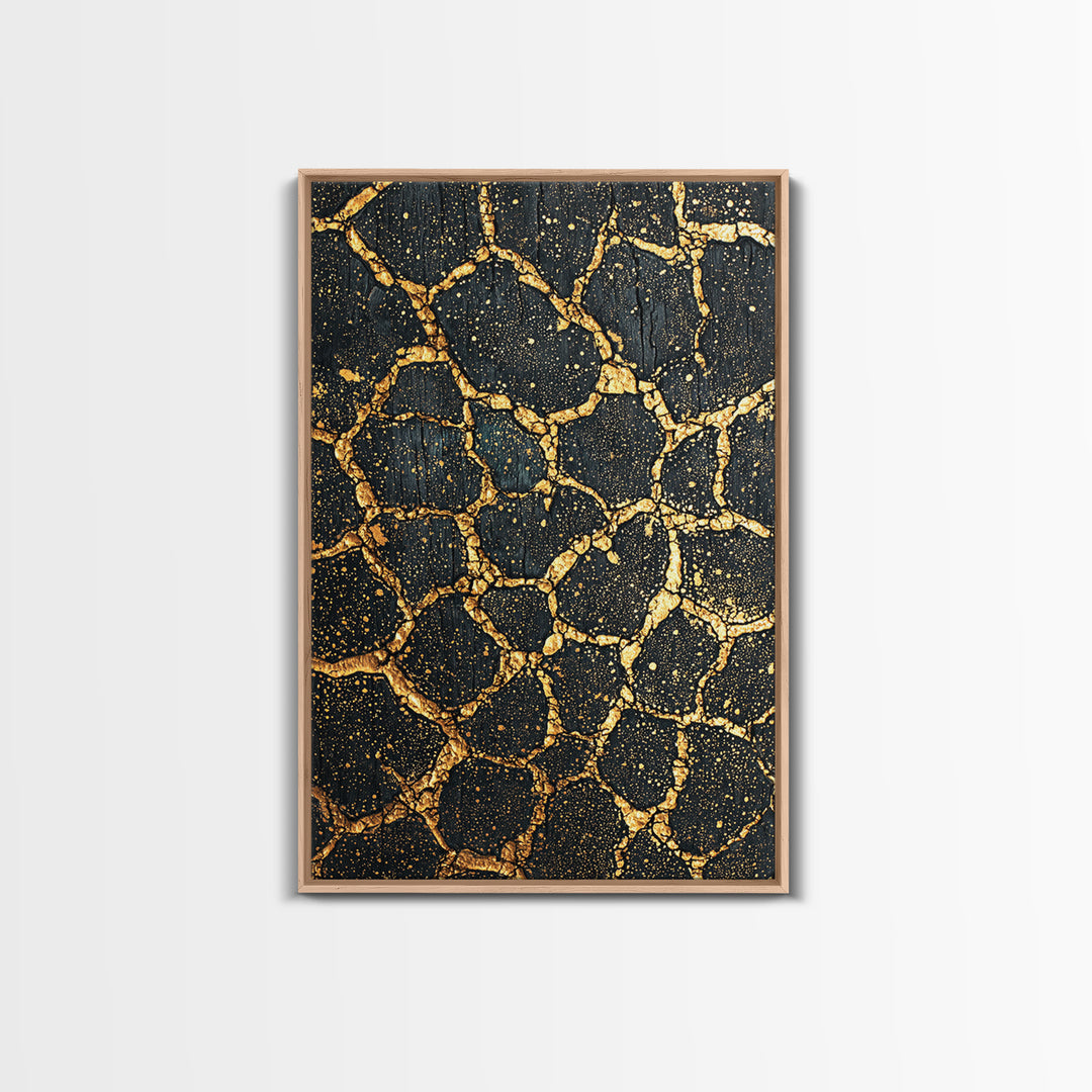 Black Gold Crackle Texture Wall Art, Abstract African Art Print, Luxury Canvas Decor, Earth Tone Modern Statement Piece Gift