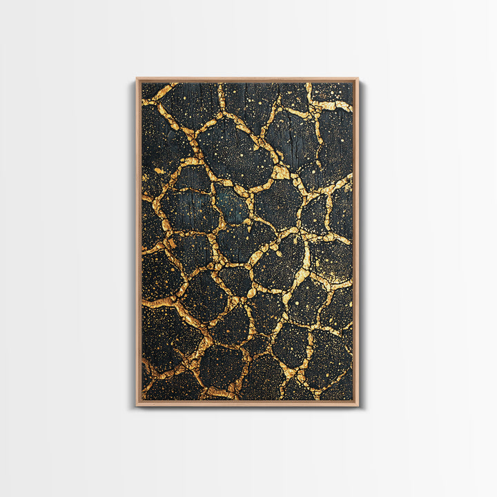 Black Gold Crackle Texture Wall Art, Abstract African Art Print, Luxury Canvas Decor, Earth Tone Modern Statement Piece Gift