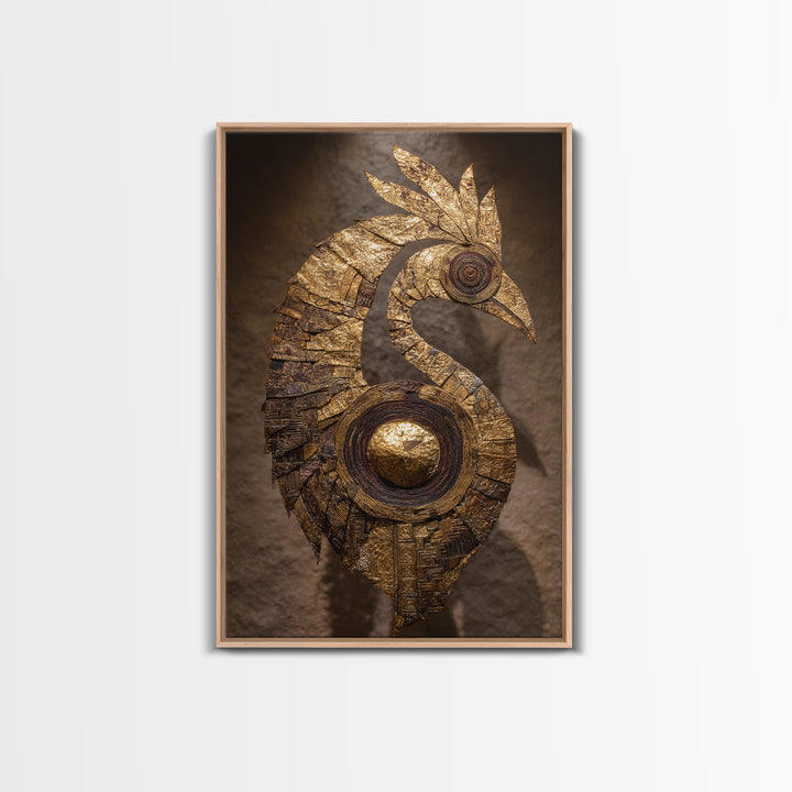 Golden Tribal Bird Sculpture Wall Art, African Inspired Decor, Black And Gold Art, Textured Art Print, Unique Home Decor Gift