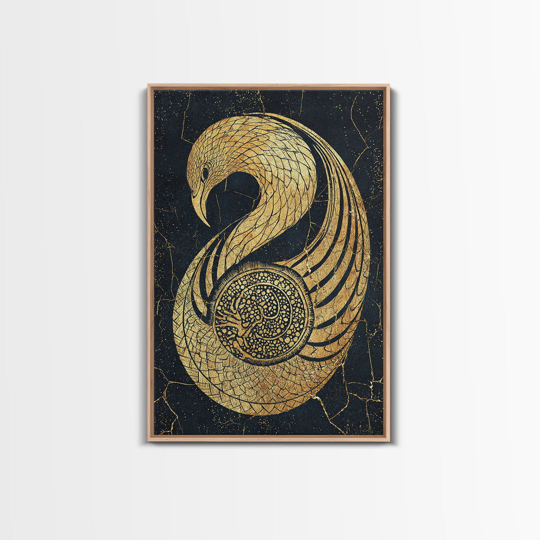 Gold Phoenix Bird Canvas Print, Black And Gold Art, African Inspired Wall Decor, Mythical Animal Art, Luxury Canvas Art Gift