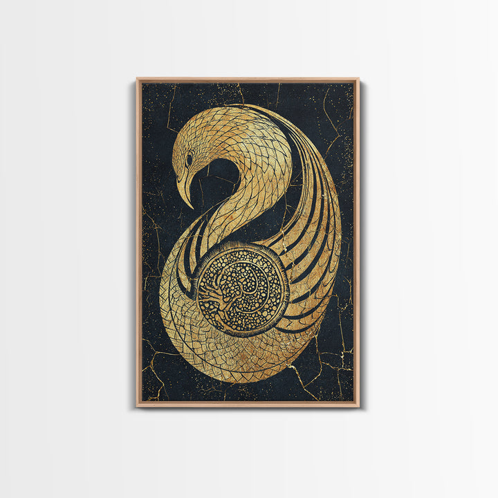 Gold Phoenix Bird Canvas Print, Black And Gold Art, African Inspired Wall Decor, Mythical Animal Art, Luxury Canvas Art Gift