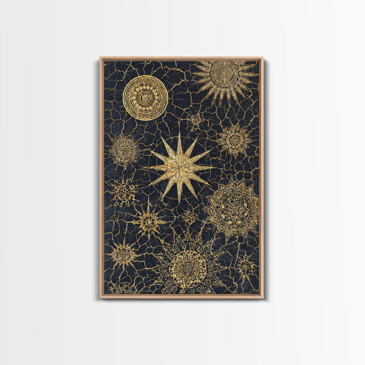 Gold Celestial Mandala Canvas Print, Black And Gold Abstract Wall Art, Spiritual Boho Decor, Modern Home Decor Gift, Large Decor Art