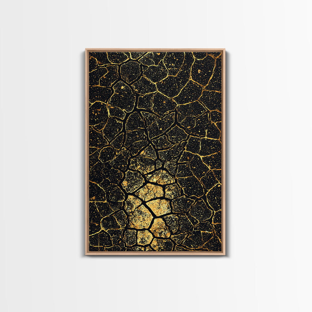 Black And Gold Crackle Abstract Wall Art, African Inspired Geometric Canvas Print, Luxury Art Decor, Modern Statement Piece