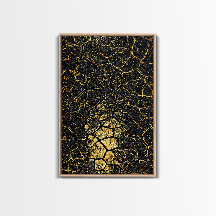 Black And Gold Crackle Abstract Wall Art, African Inspired Geometric Canvas Print, Luxury Art Decor, Modern Statement Piece
