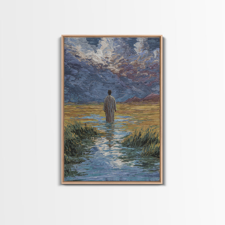 Lone Figure In Marsh Landscape Wall Art, African Landscape Canvas Print, Dreamy Nature Scene Art, Elegant Home Decor Gift