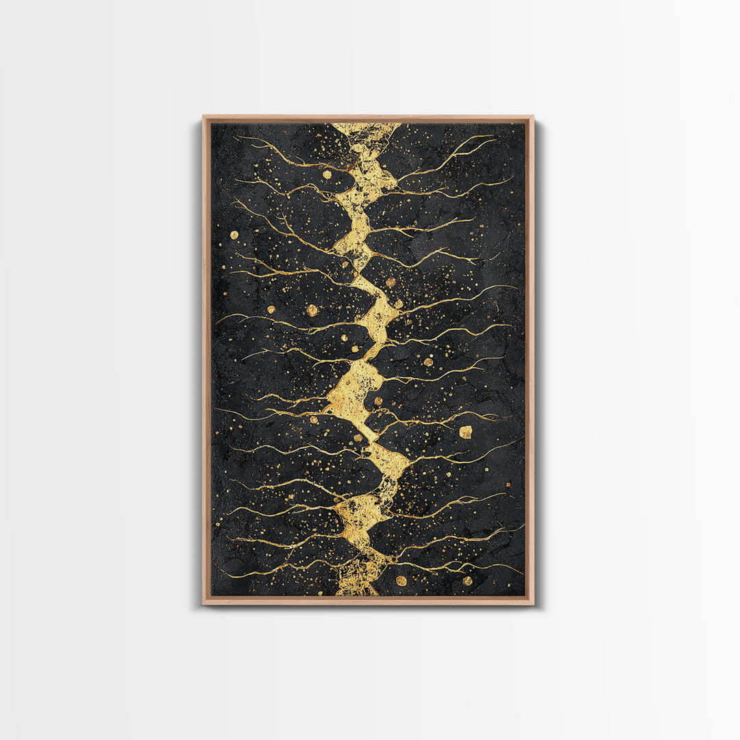 Gold Kintsugi River Abstract Wall Art, Black And Gold Art Print, Modern African Art Decor, Luxury Canvas Print For Living Room