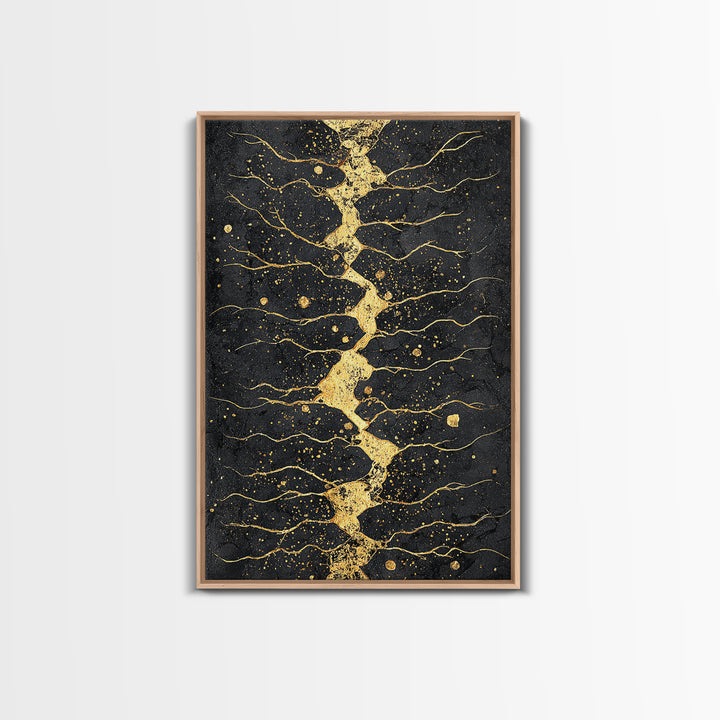 Gold Kintsugi River Abstract Wall Art, Black And Gold Art Print, Modern African Art Decor, Luxury Canvas Print For Living Room