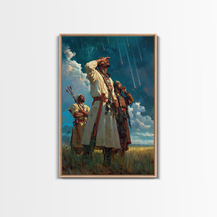 Sky Watchers In Tribal Robes Wall Art, African Warrior Art, Afrocentric Print, Cultural Home Decor, Statement Canvas Decor
