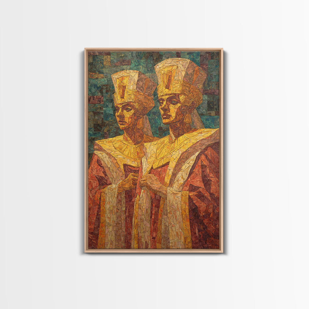 Regal African Queens In Mosaic Robes Wall Art, African Woman Art, Black Culture Art, Royal Portrait, Elegant Home Decor Gift