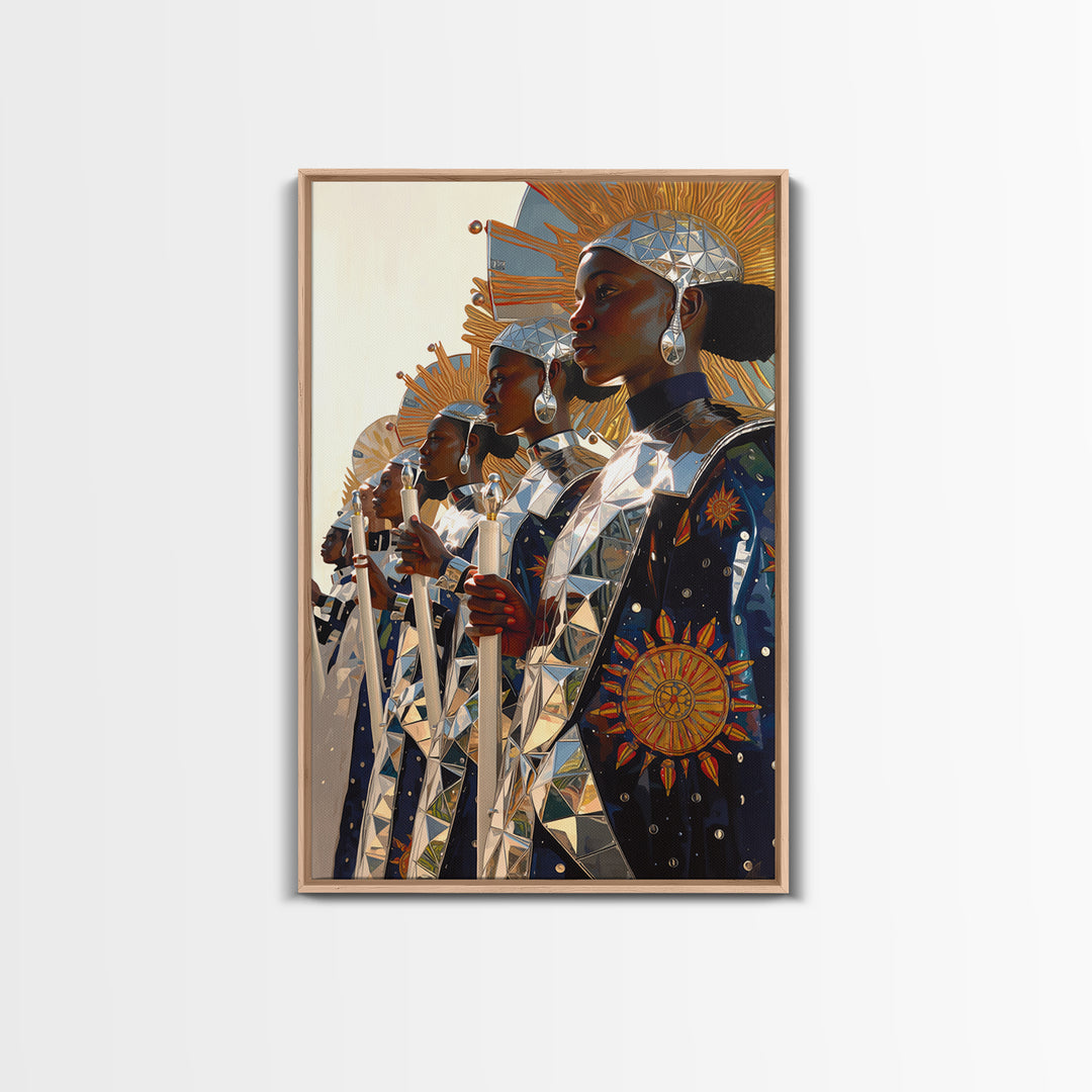 Afrofuturist Women In Silver Sun Armor Canvas Print, Black Women Art, African Queen, Empowered Women, Luxury Wall Decor Gift
