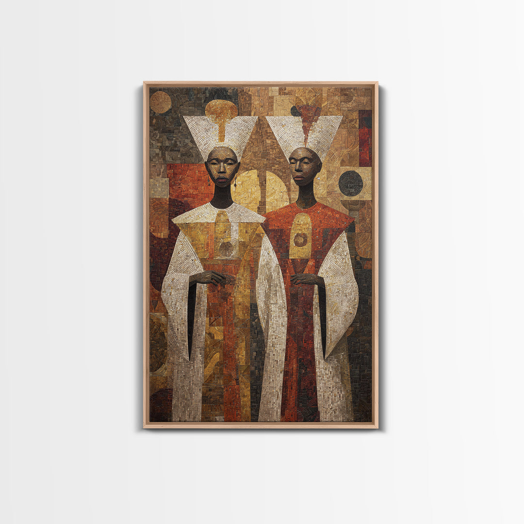 Geometric African Queens In Earth Tones Wall Art, African Abstract, Black Culture Art, Tribal Queen Art, Elegant Home Decor