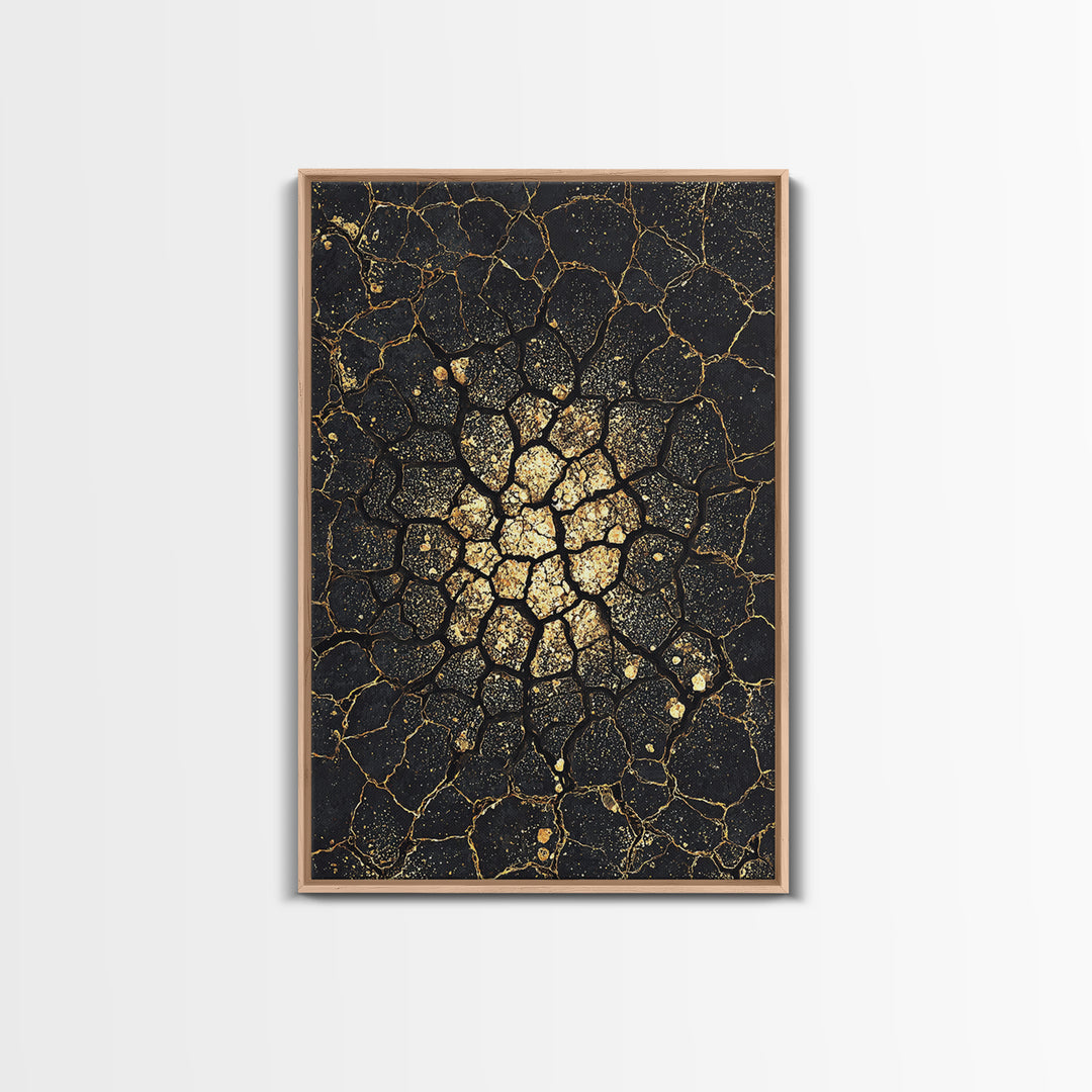 Black Gold Cracked Earth Abstract Wall Art, African Inspired Texture, Modern Canvas Art, Luxury Decor, Statement Wall Piece