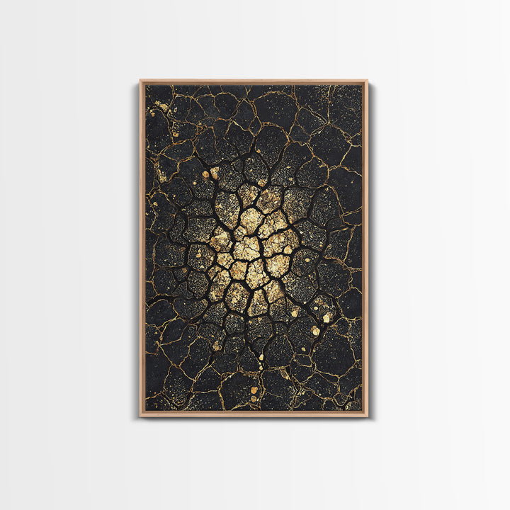 Black Gold Cracked Earth Abstract Wall Art, African Inspired Texture, Modern Canvas Art, Luxury Decor, Statement Wall Piece