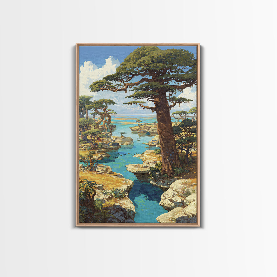 Baobab Trees By Turquoise Water Canvas Print, African Landscape, Serengeti Wall Art, Nature Scene Art, Safari Decor Gift