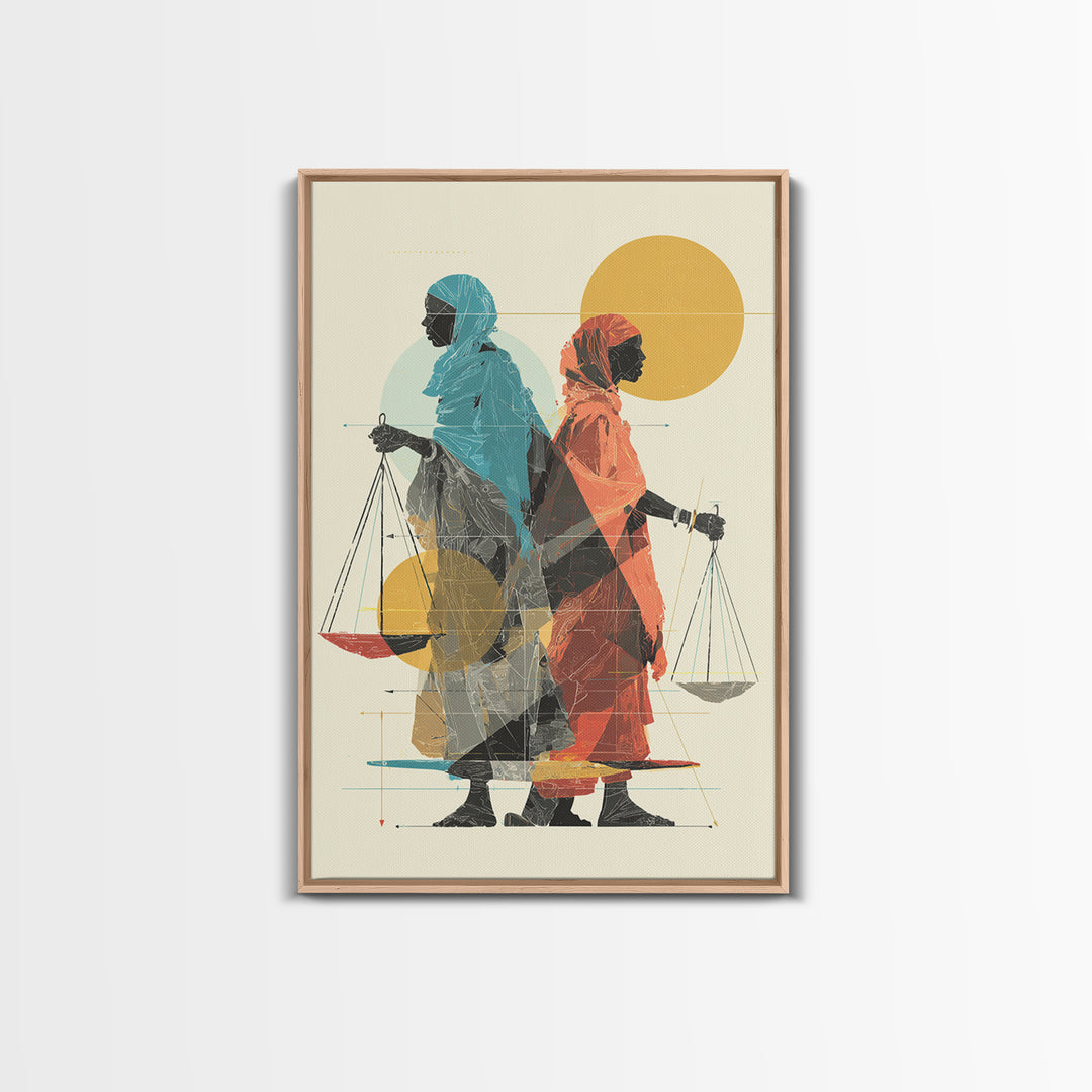 Two Veiled African Women With Scales Canvas Print, Modern Justice Portrait, Afrocentric Wall Decor, Feminine Wall Art Gift