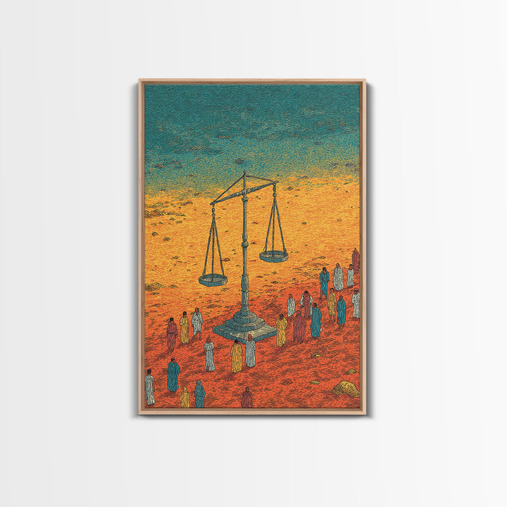 Desert Justice Scales With Robed Figures Wall Art, African Culture Art Print, Afrocentric Decor, Statement Living Room Decor