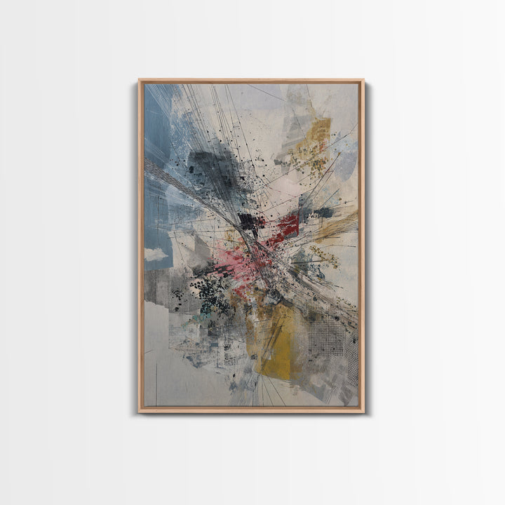 Dynamic Urban Network Abstraction Canvas Print, Abstract Wall Art, Modern Office Decor, Contemporary Blue Beige Home Decor