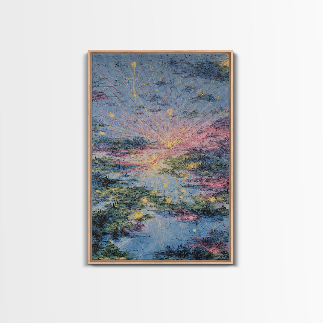 Pastel Sunrise Reflections Over Water Canvas Print, Abstract Wall Art, Dreamy Wall Art, Modern Blue Pink Home Decor Gift