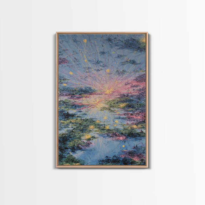 Pastel Sunrise Reflections Over Water Canvas Print, Abstract Wall Art, Dreamy Wall Art, Modern Blue Pink Home Decor Gift