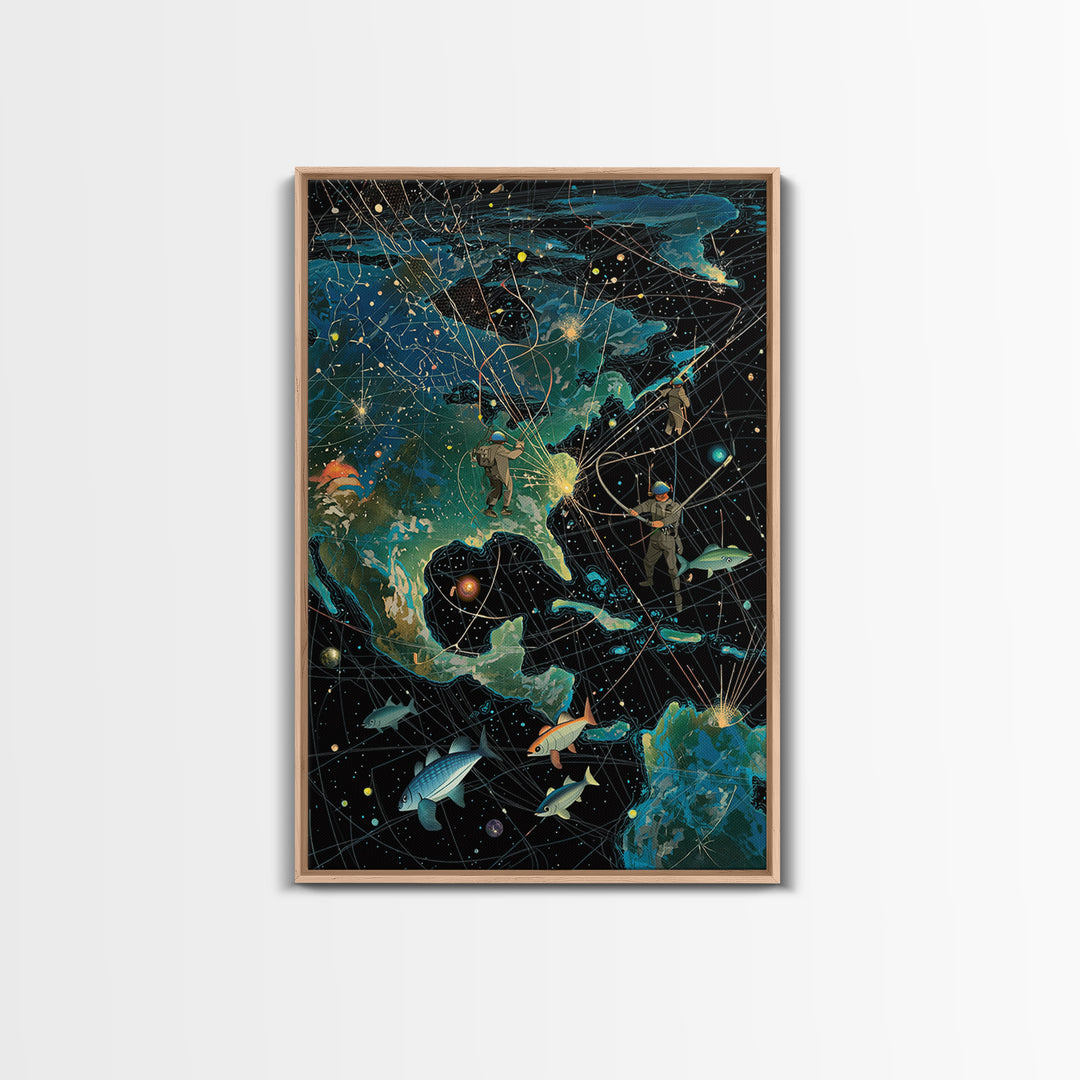 Cosmic North America Astronaut Map Canvas Print, Afrofuturism Wall Art, Modern Adventure Poster For Home Office Decor Gift