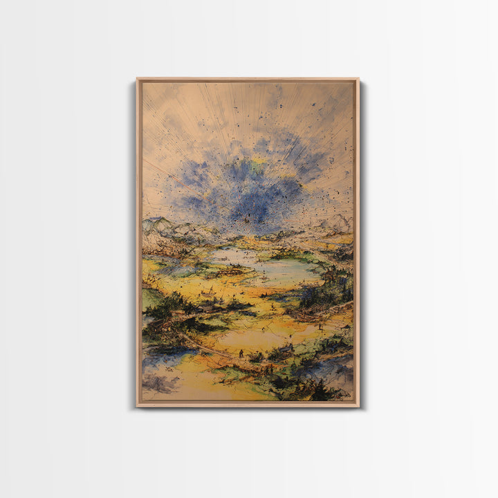 Golden Valley Storm Burst Canvas Print, Abstract Landscape Wall Art, Earth Tone Modern Home Decor For Living Room And Office Gift