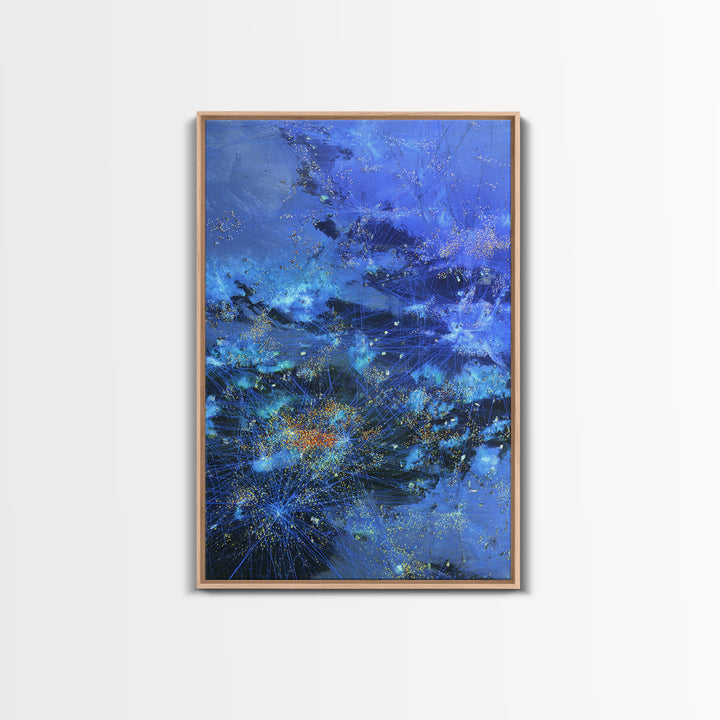 Blue Abstract City Lights Network Canvas Print, Digital Wall Art, Modern Starry Statement Decor For Office And Home Gift