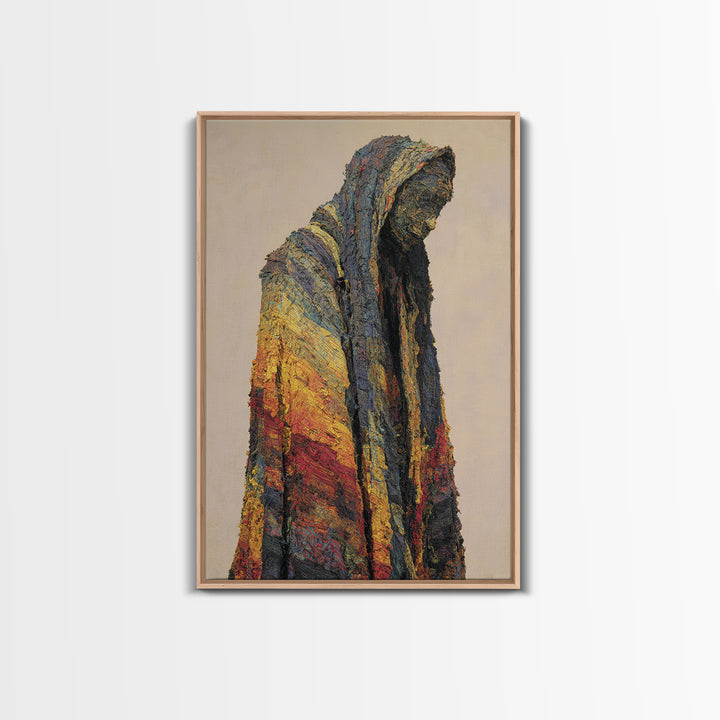 Hooded African Wanderer Wall Art, Textured Robe Portrait, Abstract Afrocentric Figure, Earth Tone Cultural Decor Canvas Print