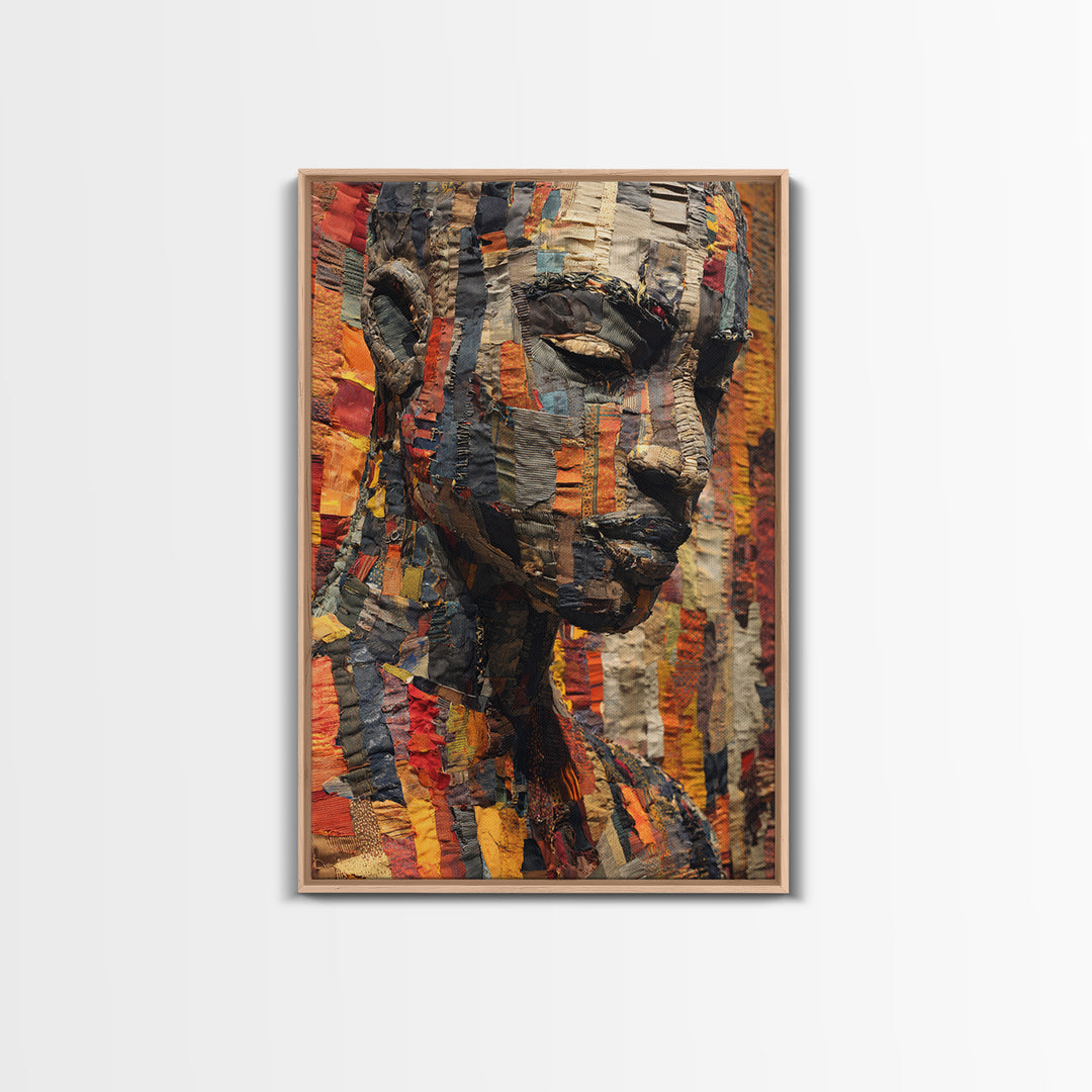 Textured African Woman Portrait Canvas Print, African Fabric Art, Black Female Art, Melanin Artwork, Cultural Home Decor