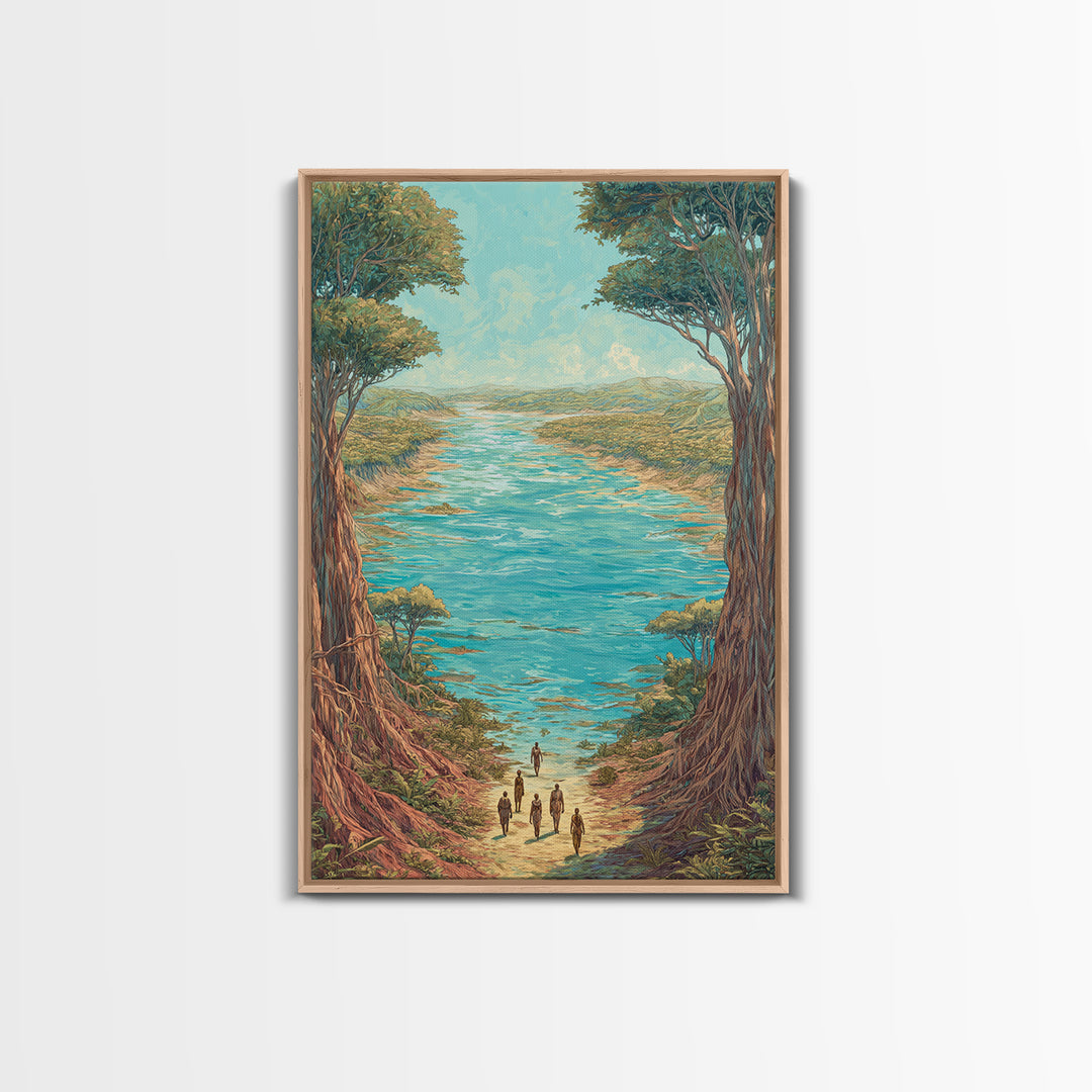 Turquoise African River Landscape Canvas Print, Jungle African, Safari Art, Nature Scene Art, Large Wall Art, Home Decor Gift