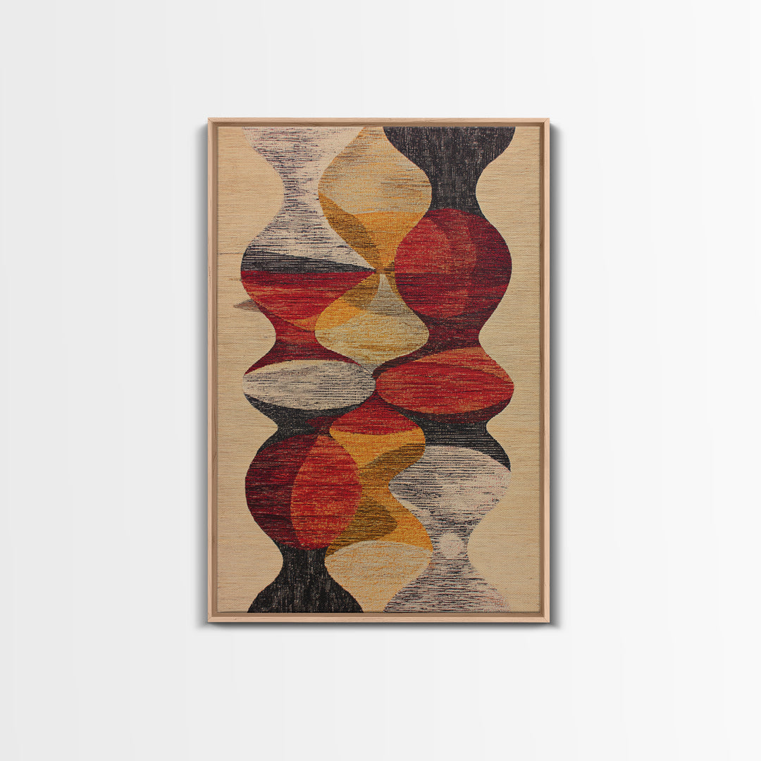 Earth Tone Abstract Textile Framed Canvas Print, African Fabric Inspired Geometric Wall Decor, Boho Minimalist Home Art Gift