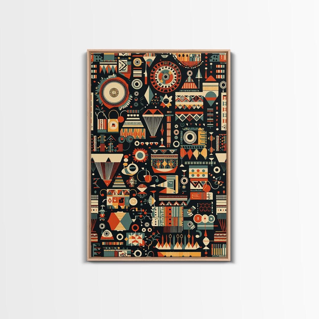 Vibrant African Tribal Symbols Canvas Print, Geometric Pattern Wall Art, Afrocentric Decor, Bold Cultural Home Gift Print