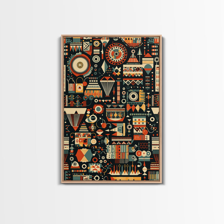 Vibrant African Tribal Symbols Canvas Print, Geometric Pattern Wall Art, Afrocentric Decor, Bold Cultural Home Gift Print