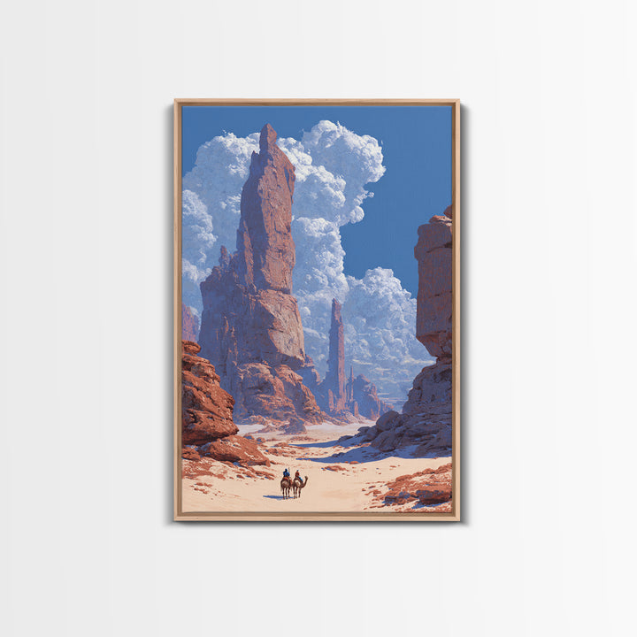 Red Desert Rock Spires With Tiny Riders Wall Art, African Landscape, Safari Art, Large Wall Art, Nature Scene Art, Office Decor